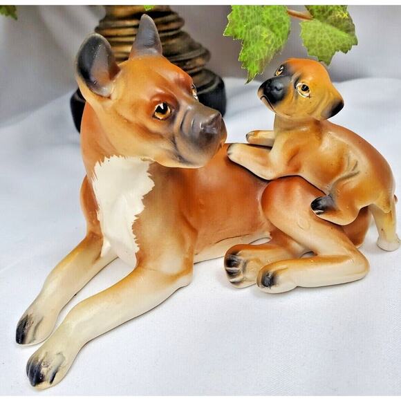 Lefton Norcrest Boxer Dog w Puppy Playful Pup Dogs Figurines Vintage Collectible - Picture 10 of 12